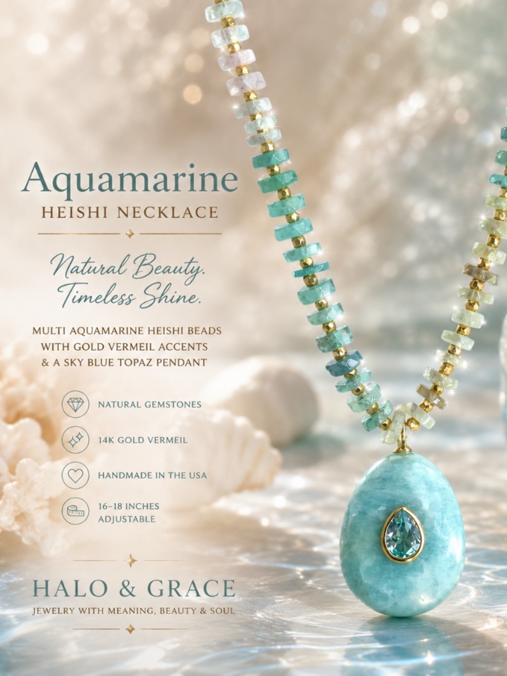 HEISHI Beaded blue green stones with gold vermeil sparkle beads - aquamarine